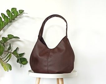 Vegan lederen hobo tas, leren schoudertas, chocoladebruine hobo lederen tas, cadeau voor haar, damestas, minimalistisch