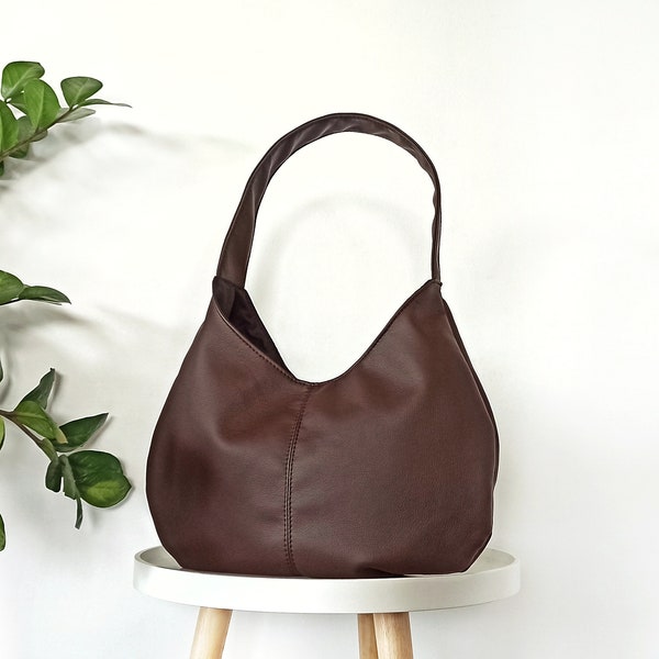 Vegan leather Hobo Bag, Leather Shoulder Bag, Chocolate brown Hobo Leather Purse, Gift for her, Women's purse, Minimalist