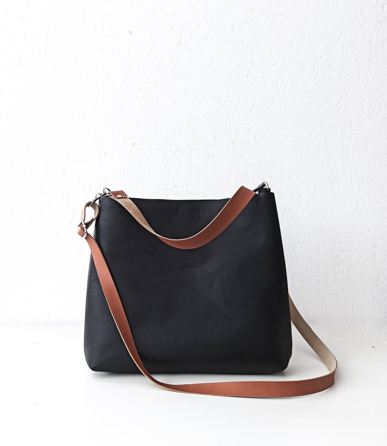 Leather hobo crossbody bag, Crossbody purse, Genuine leather, Black crossbody bag, Leather purse, Minimalist bag, Leather handbag, Hobo image 2