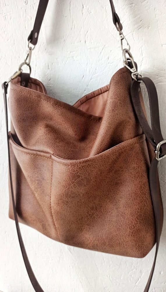 Large Leather Hobo Bag Crossbody Bag Large Crossbody Purse Shoulder Bag Cognac Brown Distressed Look Vegan Leather Bag Casual Handbag Etsy