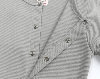 Koala Gray Ribbed Bamboo Sleepsuit | Lullamor Baby Sleeper | Soft Bamboo Baby Pajamas | Newborn Sleepwear | Unisex Baby Shower Gift