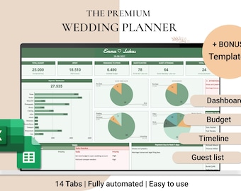 Hochzeitsplaner | Budget Tracker, Gästeliste, Anbieter & Sitzplan | Google Sheets + Excel