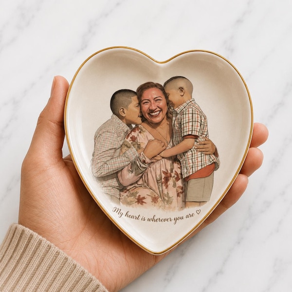 Custom Grandma Jewelry Dish with Watercolor Family Portrait from Photo, Personalized Nana Gift, Grandchildren Keepsake Tray