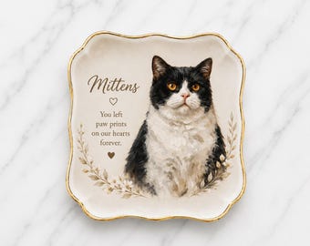 Personalized Cat Portrait Ring Dish from Photo, Custom Cat Mom Gift, Watercolor Pet Jewelry Tray, Cat Lover Keepsake