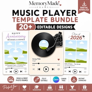 Bearbeitbare Canva-Vorlage für einen Musikplayer | Drag-&-Drop-Fotorahmen (Digitaler Download)