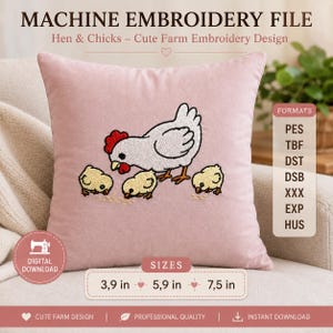 Chicken Embroidery Design,Hen and Chicks Machine Embroidery File,Chicken Digital Download,pes tbf dst dsb xxx exp hus