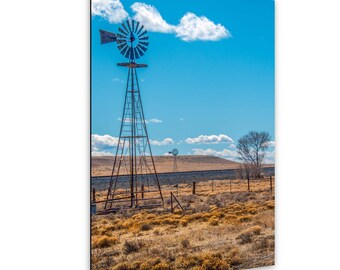 New Mexico Double Windmill Desert Landscape Photo – Southwest Prairie Wall Art