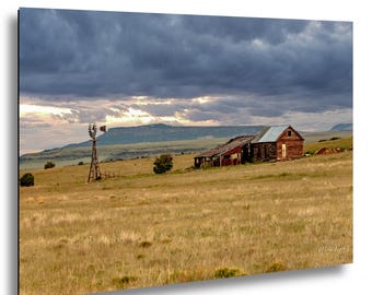Abandoned Homestead Windmill Print: New Mexico Rustic Ranch Landscape Wall Art