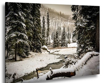 Jemez Mountains Winter Landscape Print: Snowy Forest, Mountain Stream Nature Wall Art