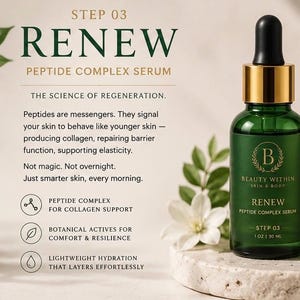Sérum complejo de péptidos RENEW / Sérum de colágeno regenerador antiedad / Cuidado de la piel para esteticistas / Ritual matutino, paso 3