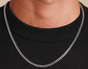 3mm Silver Cuban Chain for Men | Stainless Steel Necklace | Waterproof Men’s Jewellery | Gift for Him