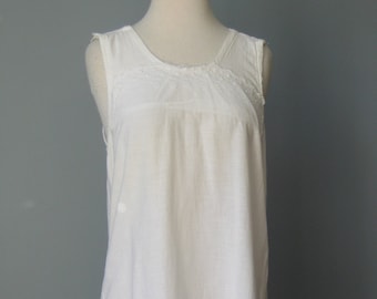 Period Edwardian Cotton Chemise / Vtg 1910s / White Cotton dress with net panel