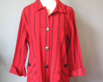 Striped Red Shirt  / Vtg 90s / Mill Valley Clothing Co Red buttondown shirt with pockets 3/4 sleeves