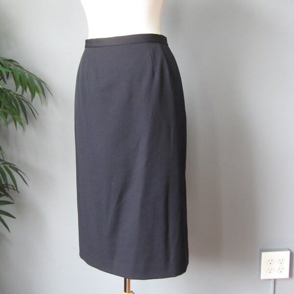 Blue Wool Midi Skirt / Vtg 90s / Lands End Tropical Weight Navy Blue Wool Straight skirt