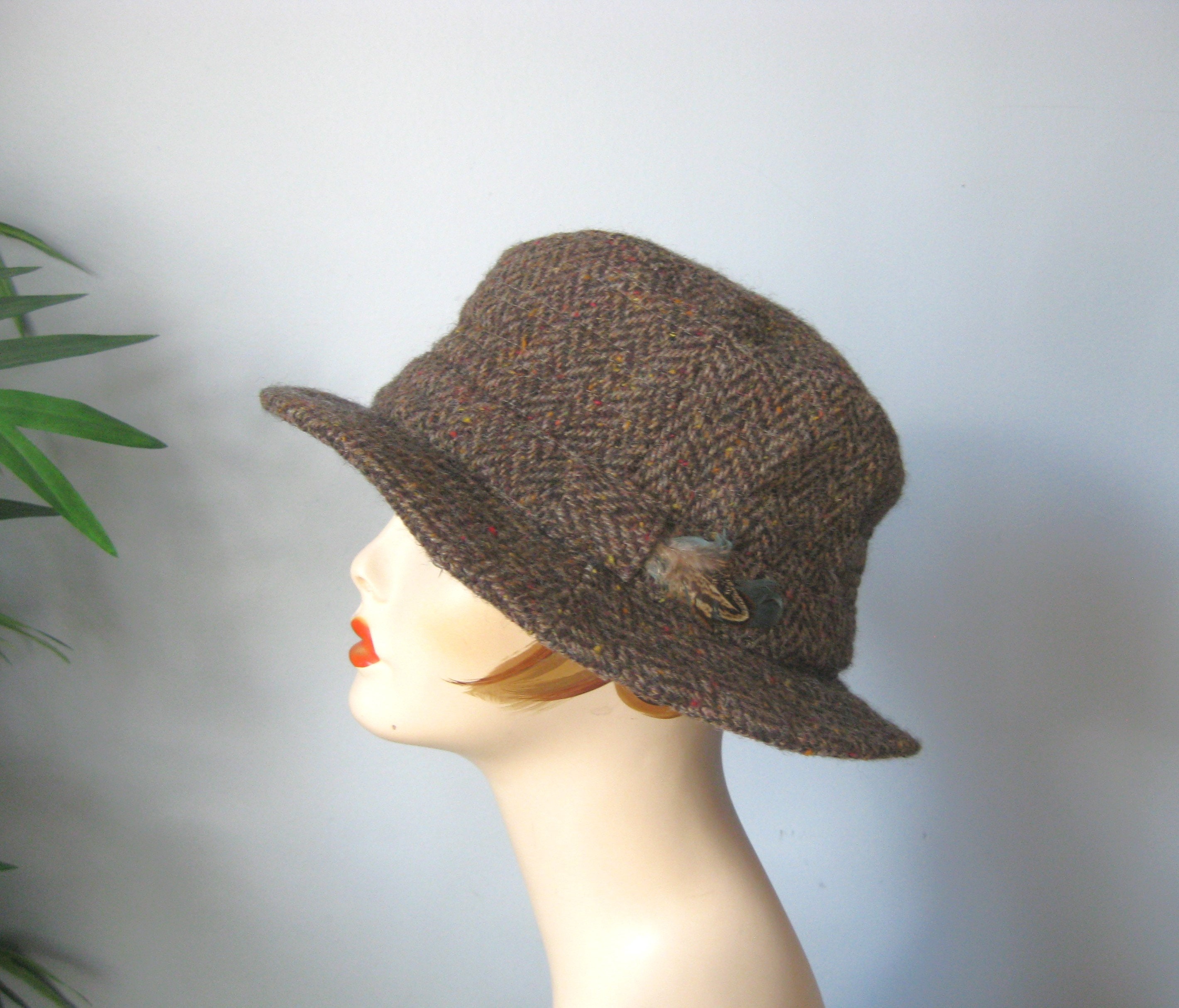 Tweed Walking Hat Vtg Donegal Tweed Squashy Brown Tweed