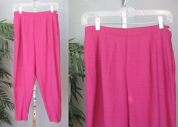 Tapered Trousers / Vtg 60s / Hot Pink shantung pa… - image 1