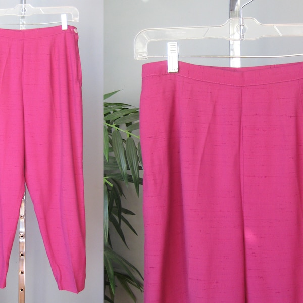 Tapered Trousers / Vtg 60s / Hot Pink shantung pants