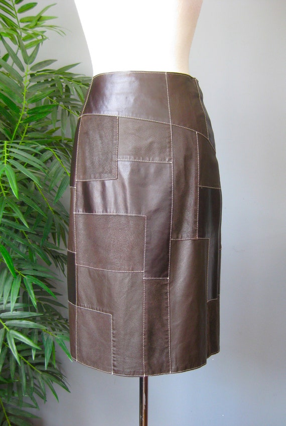 Leather Pencil Skirt / Vtg / Atelier Patchwork Bro