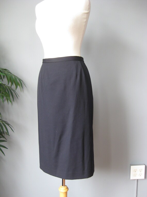 Blue Wool Midi Skirt / Vtg 90s / Lands End Tropica