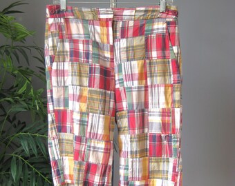 Patchwork Pants / Vtg 90s / Larry Levine pieced cotton patchwork Bermuda shorts