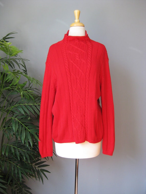 Red Cable Knit Sweater / Vtg 80s /  Pendleton Red 