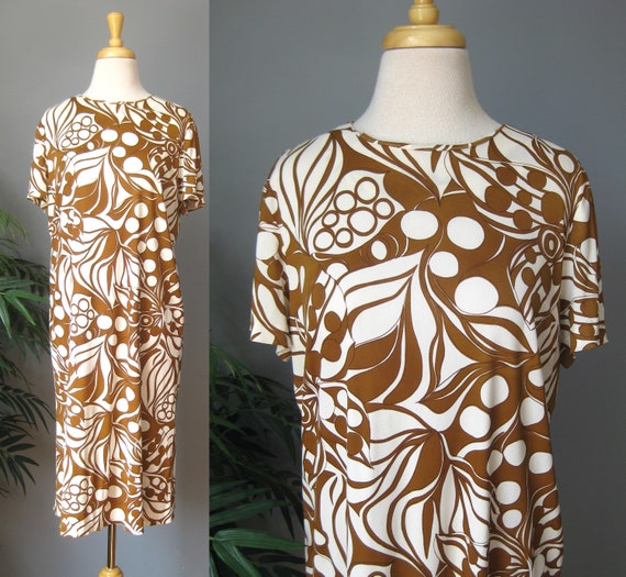 Psychedelic Dress / Vtg 60s / L'Aiglon Brown and … - image 1