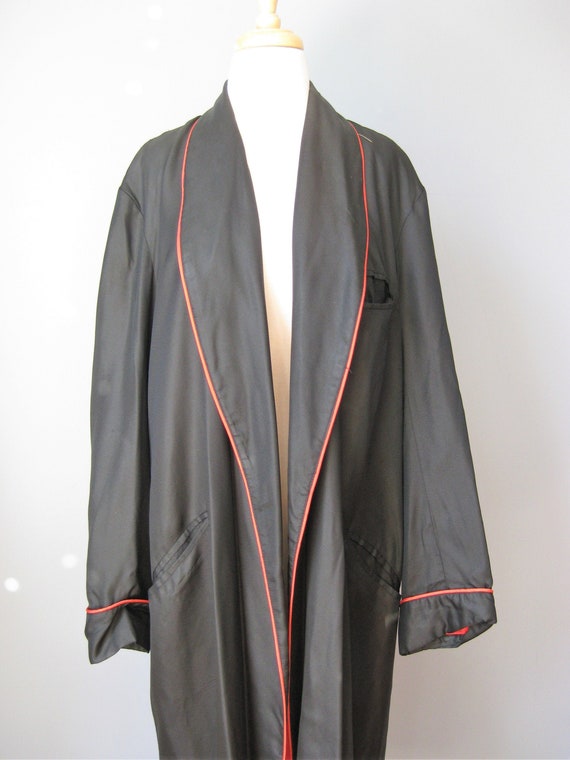 Mens Silk Robe / Vtg 50s / Red and Black Silk Robe