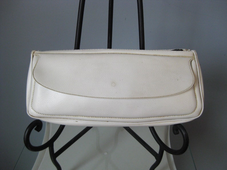 White Vinyl Case Vtg Three compartment Pencil case makeup case clutch wallet