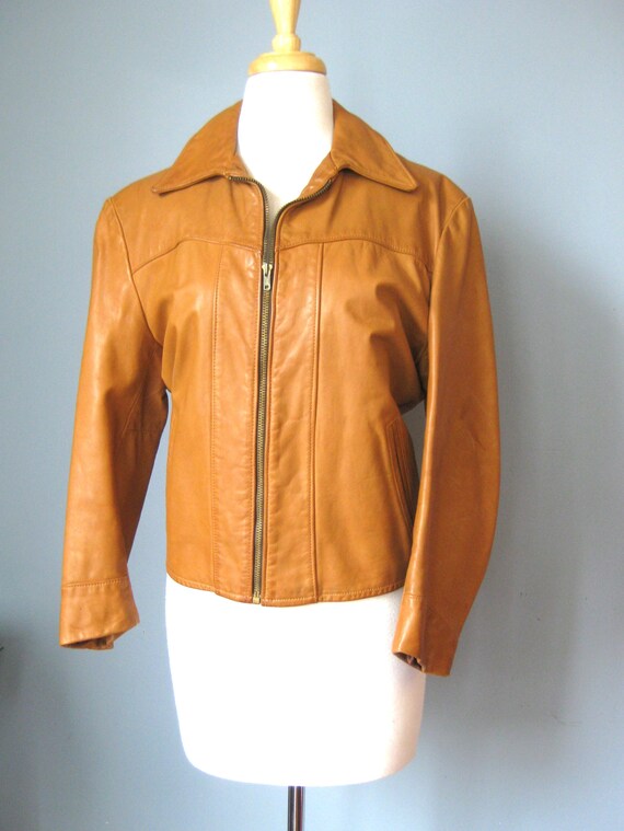 Brown Leather Jacket / Vtg 70s / Rome short brown 