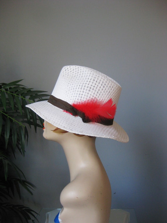 Straw Hat / Vtg / White Mexican firm body straw f… - image 2