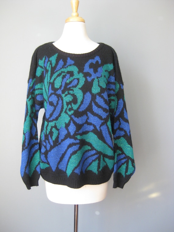 Blue and Green Sweater / Vtg 70s / Rejoice Acrylic