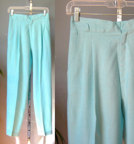 Tapered Trousers / Vtg 90s / Pastel Blue summer pa