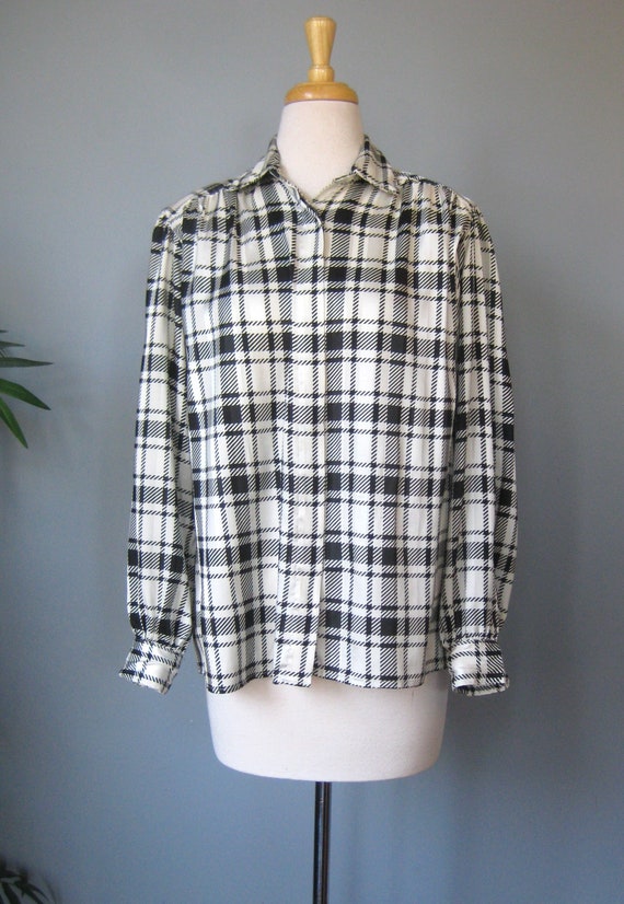 Silk Blouse / Vtg 90s / Evan Picone Houndstooth Bl