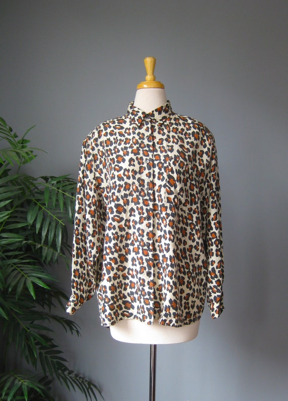 Animal Print Silk Shirt / Vtg 80s / Robert Stock B