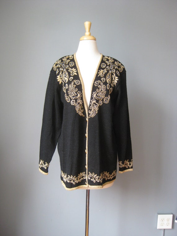 Embellished Cardigan Sweater / Vtg 80s 90s / Jacly