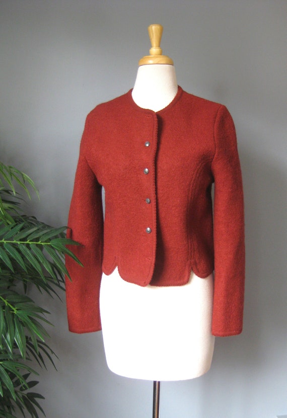 Rust Cardigan / Vtg 90s / Tally Ho Boiled Wool Bla