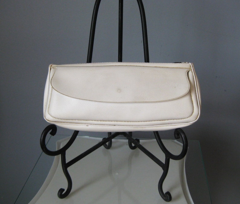 White Vinyl Case Vtg Three compartment Pencil case makeup case clutch wallet