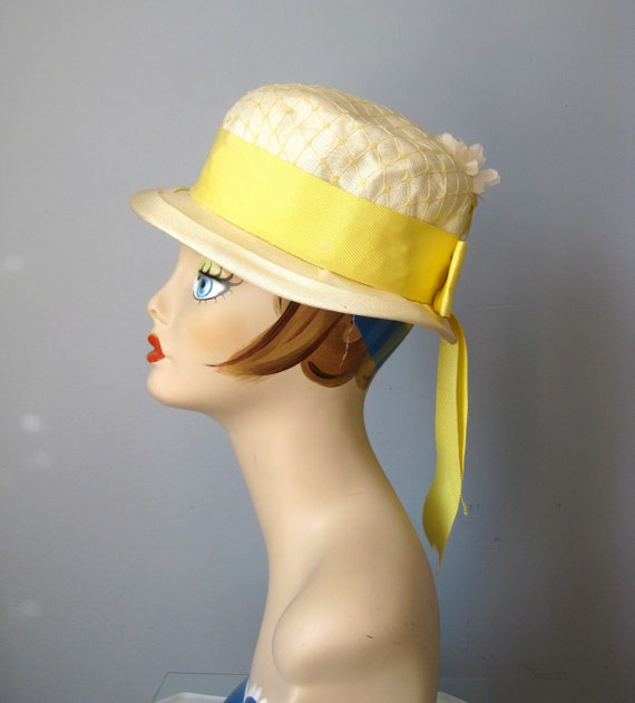 Organza Easter hat / Vtg 50s / Wide Brim Summer ha
