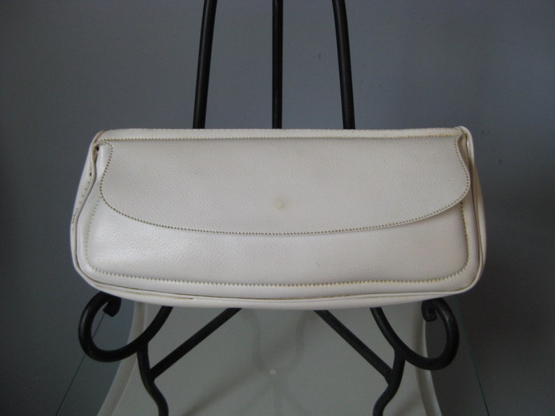 White Vinyl Case Vtg Three compartment Pencil case makeup case clutch wallet