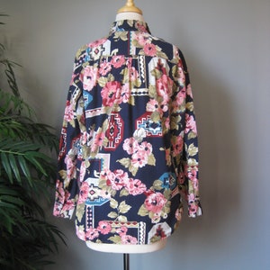 Floral Print Buttondown / Vtg 80s / Forenza Cotton Shirt Navy with print flowers soutwestern image 4