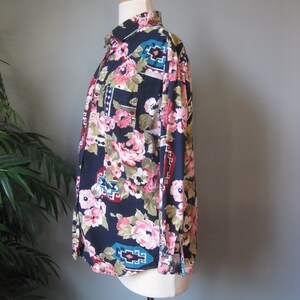 Floral Print Buttondown / Vtg 80s / Forenza Cotton Shirt Navy with print flowers soutwestern image 3