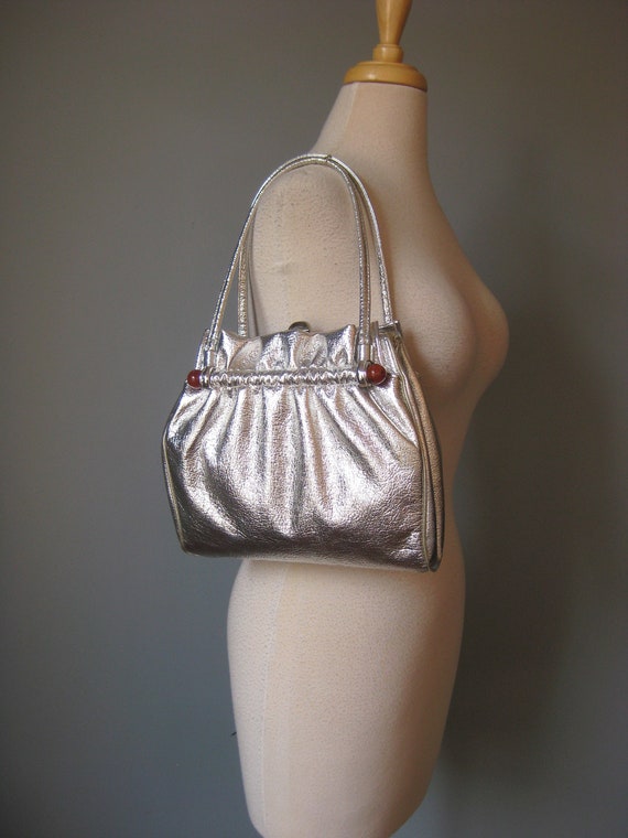 Vintage 80s Y&S HANDBAGS White Leather Metallic Crossbody Convertible  Clutch EUC