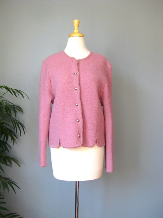 Pink Cardigan / Vtg 80s / Ashley Boiled Wool Mauve