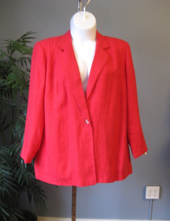 Linen Blazer / Vtg 80s / Harve Benard Red Linen Bl