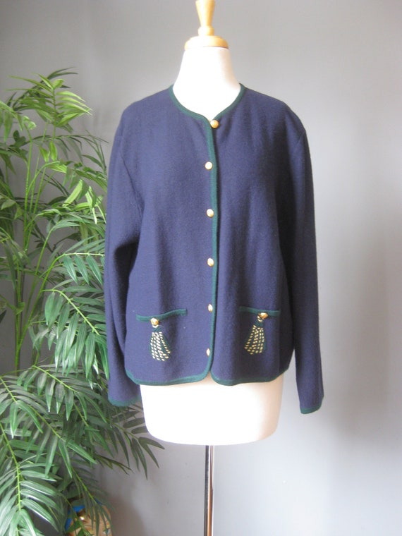 Pendleton Cardigan Sweater / Vtg / Navy Merino Woo