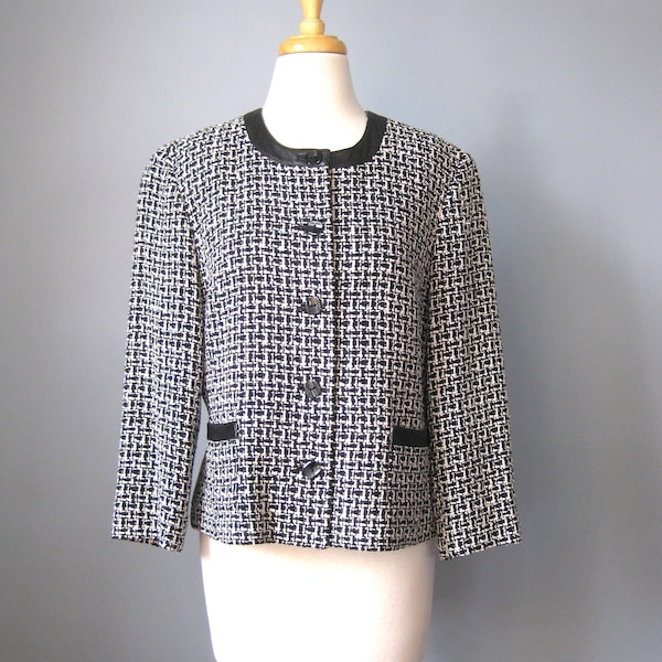 Collarless Plaid Blazer / Vtg / Black and White Pendleton Silk Blend Jacket /  Size 12