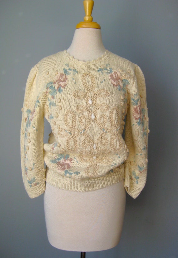 Embroidered Sweater / Vtg 80s / Needleworks Hand K
