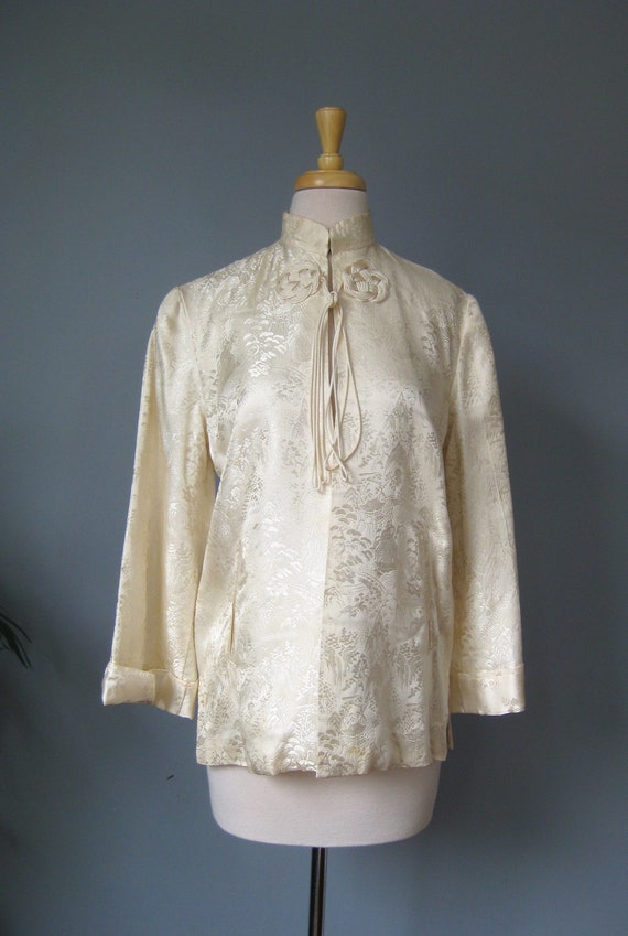 Ivory Satin Jacket / Vtg /  Chinese brocade Satin 