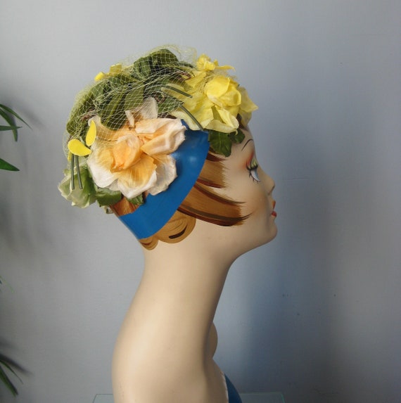Yellow and Green Floral Hat / Vtg  / Green and Yel