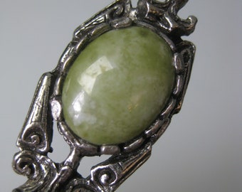 Celtic Sceptre Brooch / Vtg / Miracle Silver Agate Pin